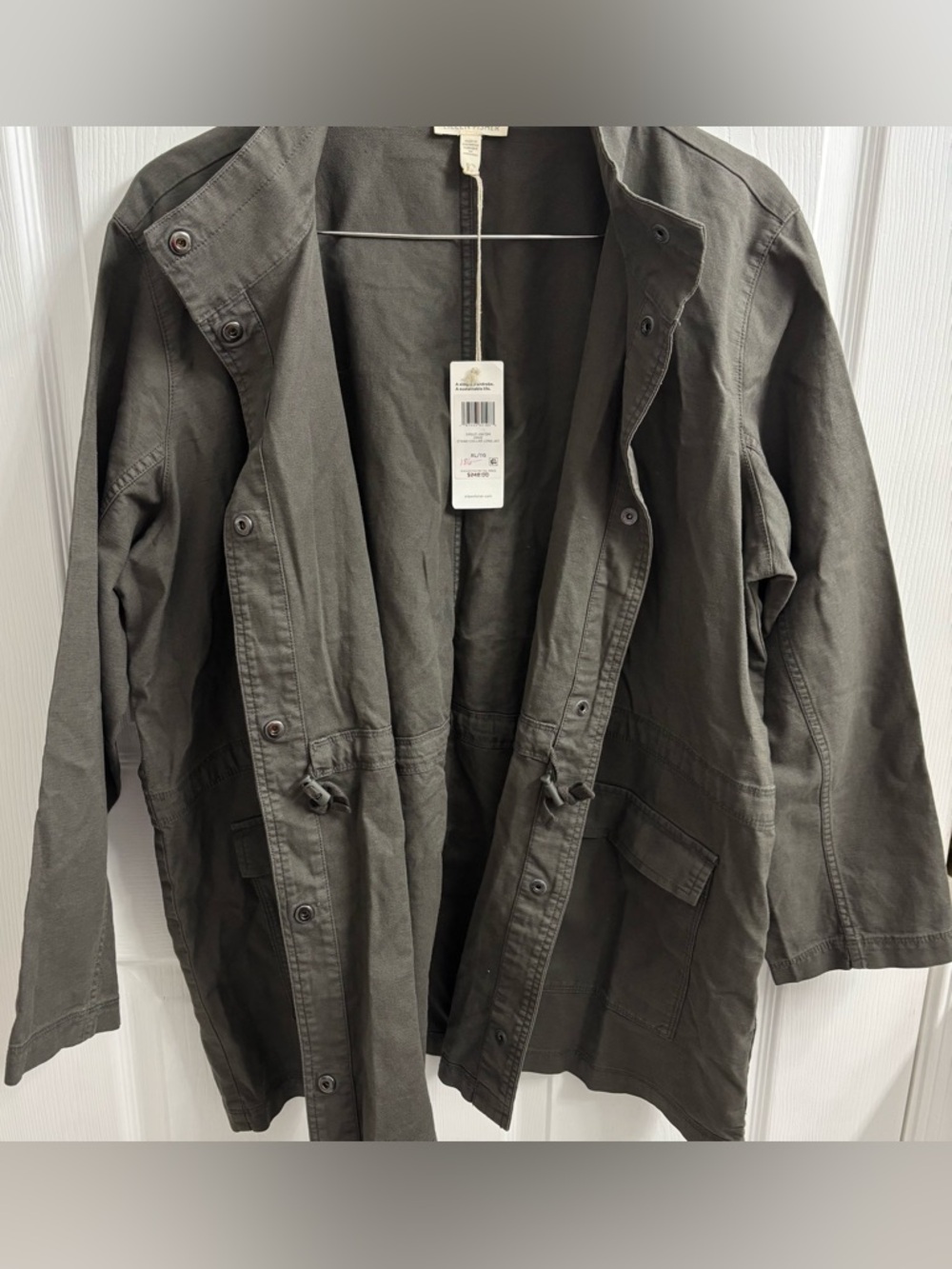 Eileen Fisher Stand Collar Jacket Organic Cotton/Hemp XL Snap Grey Workwear - Picture 3 of 8